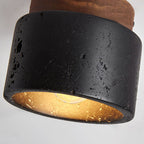 Tradizionale Giapponese Cilindrico In Legno Nero Travertino 1-Luce Semi-Montato Soffitto Per Corridoio