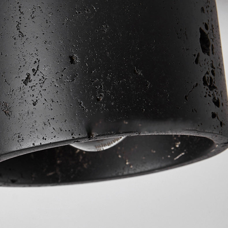 Tradizionale Giapponese Cilindrico In Legno Nero Travertino 1-Luce Semi-Montato Soffitto Per Corridoio
