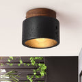 Tradizionale Giapponese Cilindrico In Legno Nero Travertino 1-Luce Semi-Montato Soffitto Per Corridoio