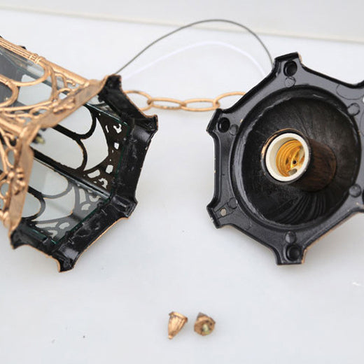 Lampada a Sospensione Tradizionale Vintage Impermeabile a Colonna Esagonale in Alluminio Acrilico con 1 Luce per Esterni