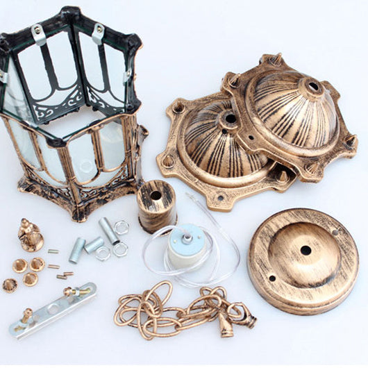 Lampada a Sospensione Tradizionale Vintage Impermeabile a Colonna Esagonale in Alluminio Acrilico con 1 Luce per Esterni