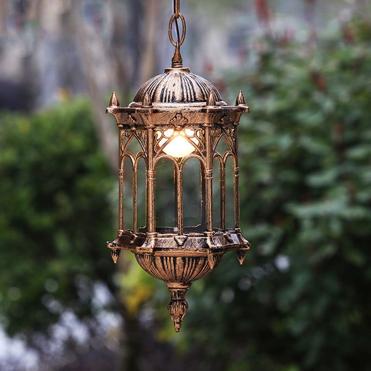 Lampada a Sospensione Tradizionale Vintage Impermeabile a Colonna Esagonale in Alluminio Acrilico con 1 Luce per Esterni