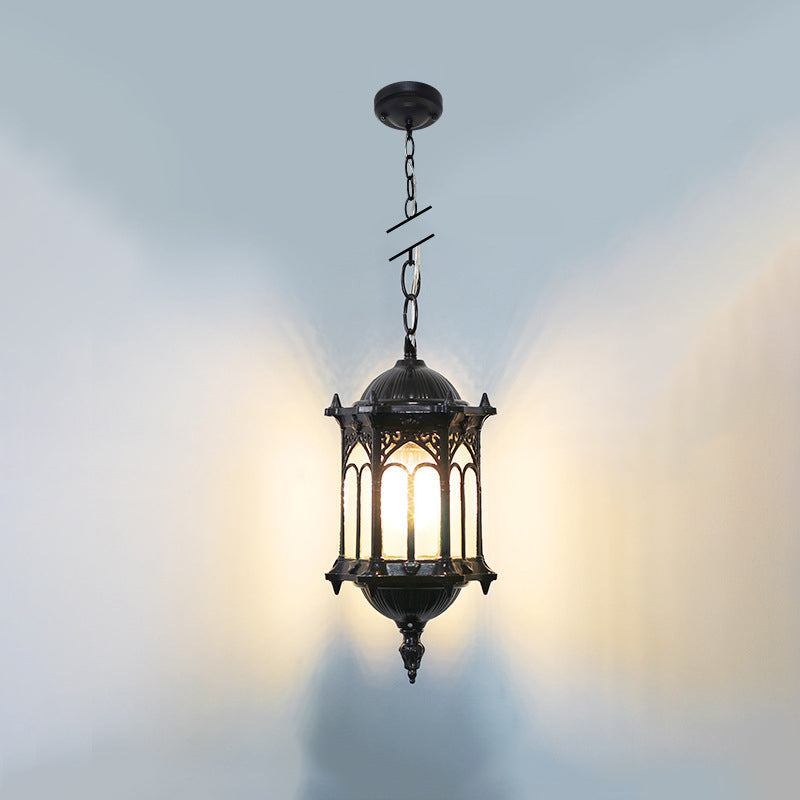 Lampada a Sospensione Tradizionale Vintage Impermeabile a Colonna Esagonale in Alluminio Acrilico con 1 Luce per Esterni