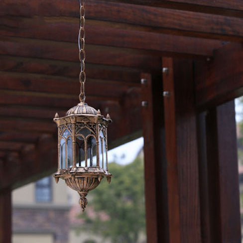 Lampada a Sospensione Tradizionale Vintage Impermeabile a Colonna Esagonale in Alluminio Acrilico con 1 Luce per Esterni