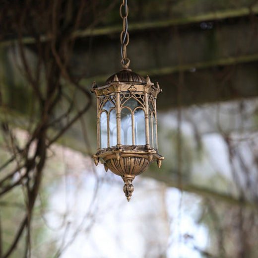 Lampada a Sospensione Tradizionale Vintage Impermeabile a Colonna Esagonale in Alluminio Acrilico con 1 Luce per Esterni