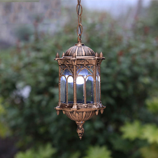 Lampada a Sospensione Tradizionale Vintage Impermeabile a Colonna Esagonale in Alluminio Acrilico con 1 Luce per Esterni