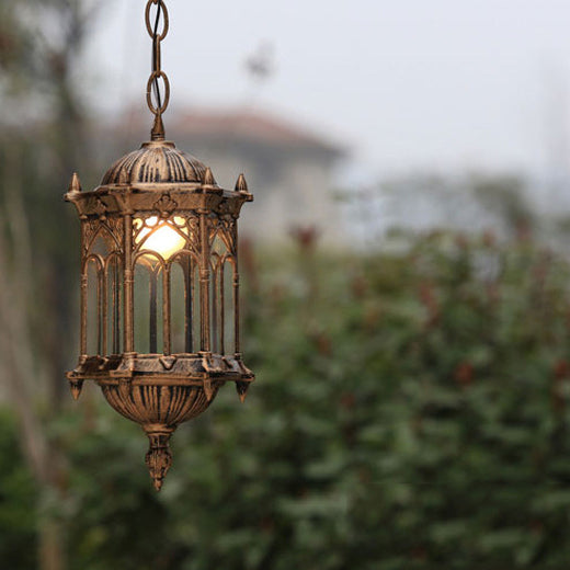 Lampada a Sospensione Tradizionale Vintage Impermeabile a Colonna Esagonale in Alluminio Acrilico con 1 Luce per Esterni