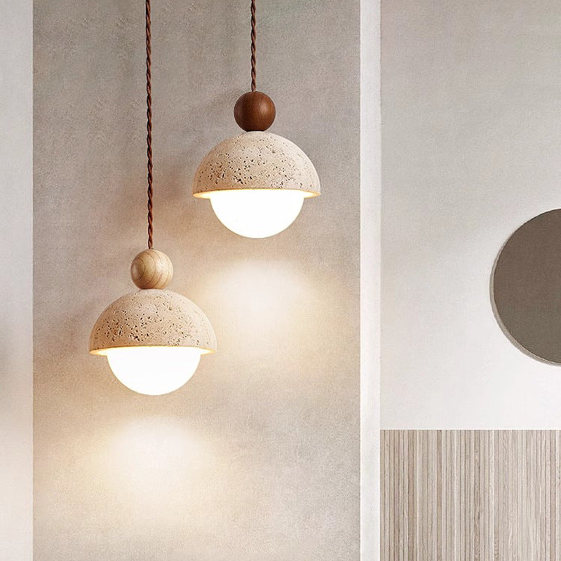 Tradizionale Giapponese Multi Orb Legno Massello Travertino 1-Luce Sospensione per Soggiorno