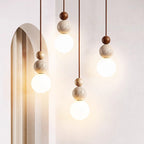 Tradizionale Giapponese Multi Orb Legno Massello Travertino 1-Luce Sospensione per Soggiorno