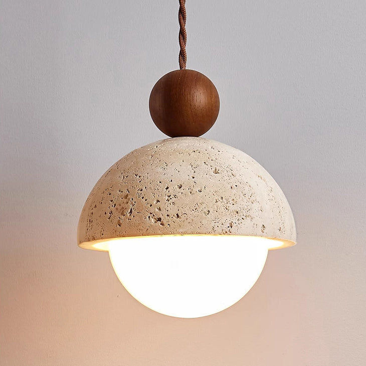 Tradizionale Giapponese Multi Orb Legno Massello Travertino 1-Luce Sospensione per Soggiorno