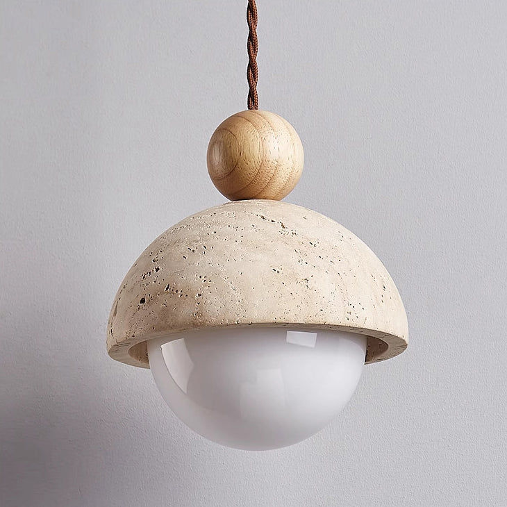 Tradizionale Giapponese Multi Orb Legno Massello Travertino 1-Luce Sospensione per Soggiorno