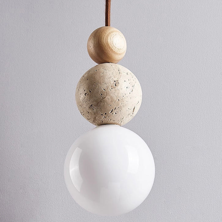 Tradizionale Giapponese Multi Orb Legno Massello Travertino 1-Luce Sospensione per Soggiorno
