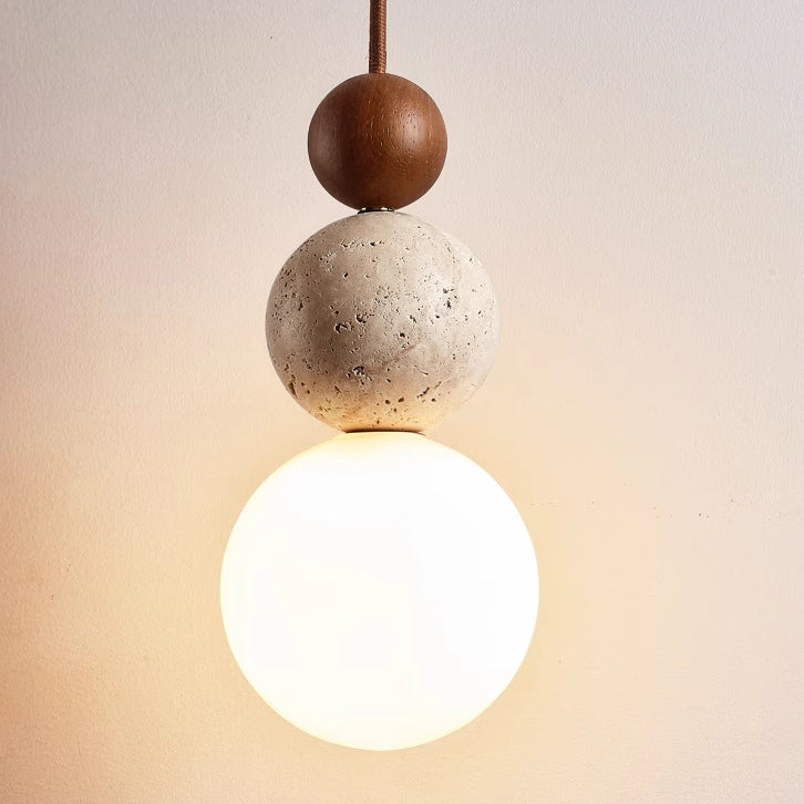 Tradizionale Giapponese Multi Orb Legno Massello Travertino 1-Luce Sospensione per Soggiorno