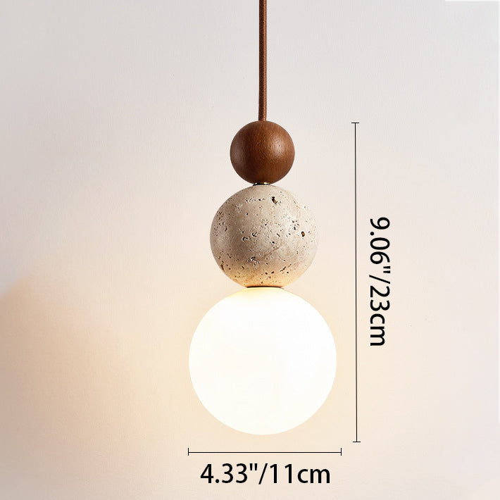 Tradizionale Giapponese Multi Orb Legno Massello Travertino 1-Luce Sospensione per Soggiorno
