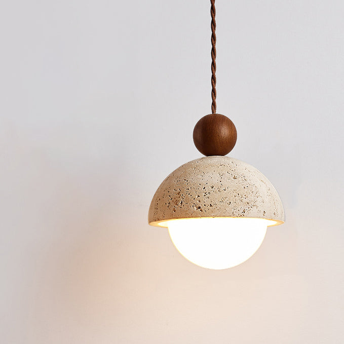 Tradizionale Giapponese Multi Orb Legno Massello Travertino 1-Luce Sospensione per Soggiorno