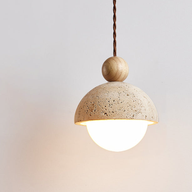 Tradizionale Giapponese Multi Orb Legno Massello Travertino 1-Luce Sospensione per Soggiorno