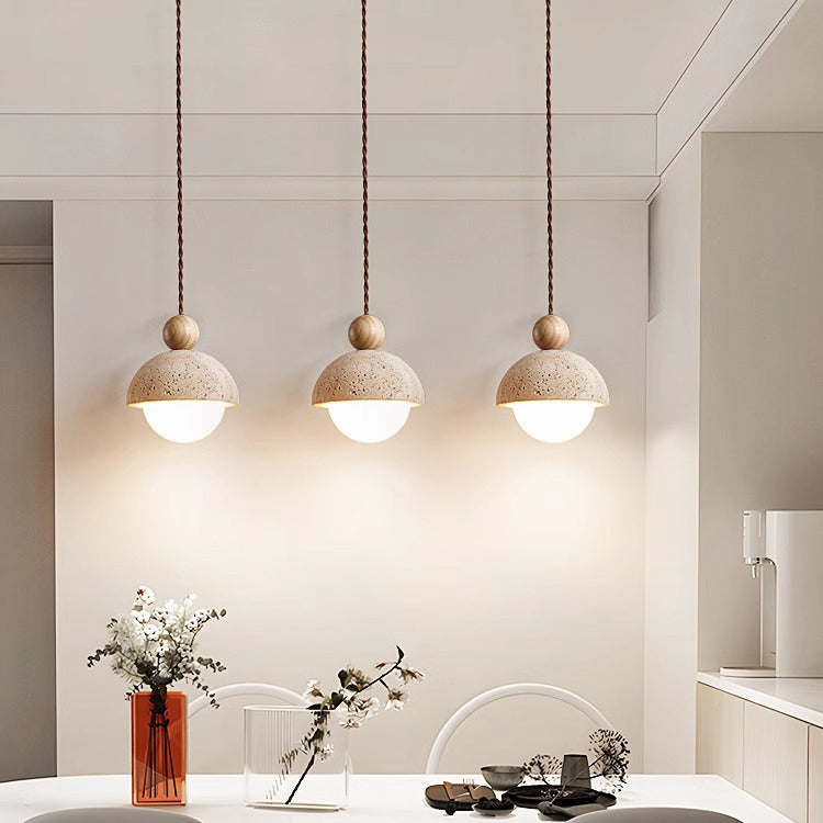 Tradizionale Giapponese Multi Orb Legno Massello Travertino 1-Luce Sospensione per Soggiorno