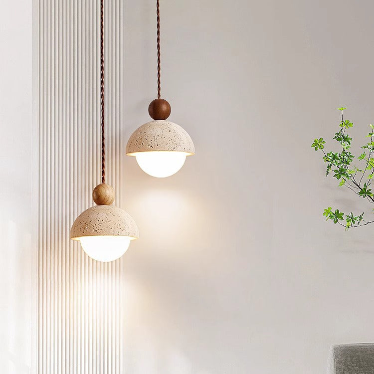 Tradizionale Giapponese Multi Orb Legno Massello Travertino 1-Luce Sospensione per Soggiorno