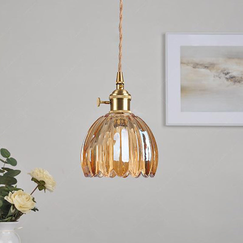 Sospensione in Vetro Fiori Rotonda Nordica Contemporanea in Ferro Ottone con 1 Luce per Soggiorno