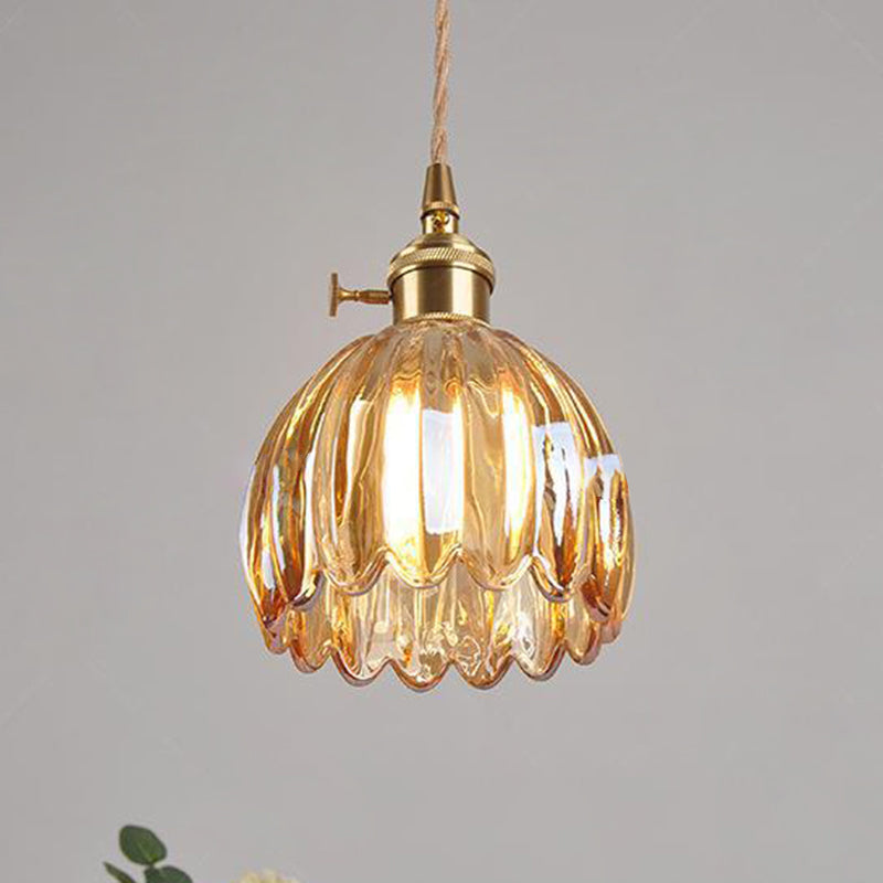 Sospensione in Vetro Fiori Rotonda Nordica Contemporanea in Ferro Ottone con 1 Luce per Soggiorno