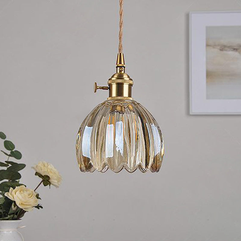 Sospensione in Vetro Fiori Rotonda Nordica Contemporanea in Ferro Ottone con 1 Luce per Soggiorno