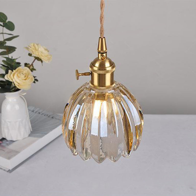 Sospensione in Vetro Fiori Rotonda Nordica Contemporanea in Ferro Ottone con 1 Luce per Soggiorno