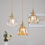 Sospensione in Vetro Fiori Rotonda Nordica Contemporanea in Ferro Ottone con 1 Luce per Soggiorno