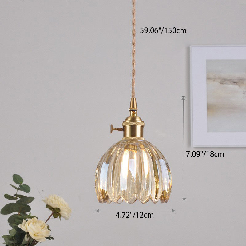 Sospensione in Vetro Fiori Rotonda Nordica Contemporanea in Ferro Ottone con 1 Luce per Soggiorno