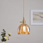 Sospensione in Vetro Fiori Rotonda Nordica Contemporanea in Ferro Ottone con 1 Luce per Soggiorno