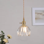 Sospensione in Vetro Fiori Rotonda Nordica Contemporanea in Ferro Ottone con 1 Luce per Soggiorno