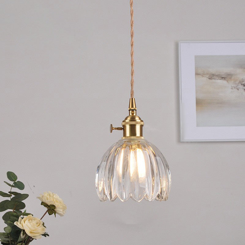 Sospensione in Vetro Fiori Rotonda Nordica Contemporanea in Ferro Ottone con 1 Luce per Soggiorno