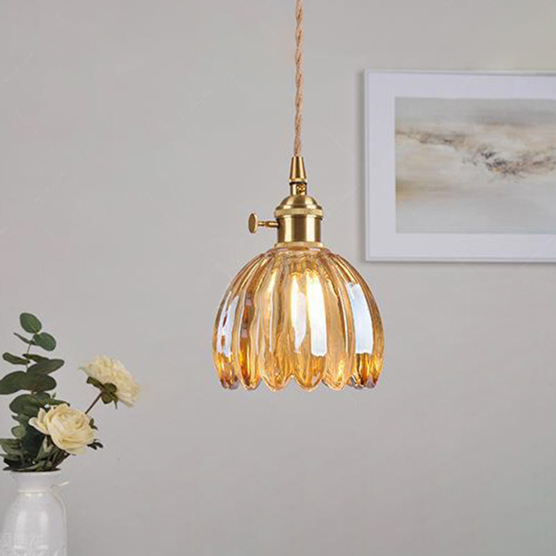 Sospensione in Vetro Fiori Rotonda Nordica Contemporanea in Ferro Ottone con 1 Luce per Soggiorno