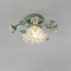 Lampada da soffitto semi-incassata a 1 luce con paralume in vetro ceramico a foglia di campanula francese tradizionale per soggiorno