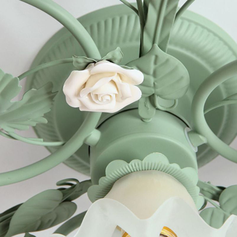Lampada da soffitto semi-incassata a 1 luce con paralume in vetro ceramico a foglia di campanula francese tradizionale per soggiorno