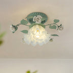 Lampada da soffitto semi-incassata a 1 luce con paralume in vetro ceramico a foglia di campanula francese tradizionale per soggiorno