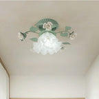 Lampada da soffitto semi-incassata a 1 luce con paralume in vetro ceramico a foglia di campanula francese tradizionale per soggiorno