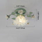 Lampada da soffitto semi-incassata a 1 luce con paralume in vetro ceramico a foglia di campanula francese tradizionale per soggiorno