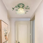 Lampada da soffitto semi-incassata a 1 luce con paralume in vetro ceramico a foglia di campanula francese tradizionale per soggiorno