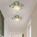 Lampada da soffitto semi-incassata a 1 luce con paralume in vetro ceramico a foglia di campanula francese tradizionale per soggiorno