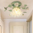 Lampada da soffitto semi-incassata a 1 luce con paralume in vetro ceramico a foglia di campanula francese tradizionale per soggiorno