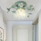 Lampada da soffitto semi-incassata a 1 luce con paralume in vetro ceramico a foglia di campanula francese tradizionale per soggiorno