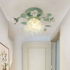 Lampada da soffitto semi-incassata a 1 luce con paralume in vetro ceramico a foglia di campanula francese tradizionale per soggiorno