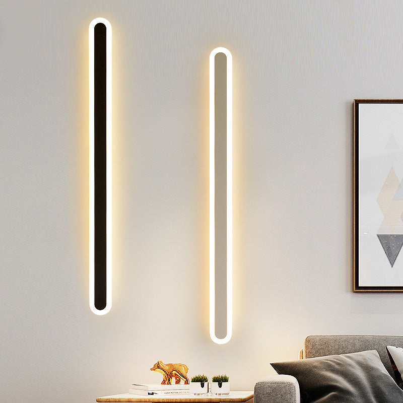 Lampada da parete LED in ferro e acrilico a linea lunga rettangolare minimalista moderna per soggiorno