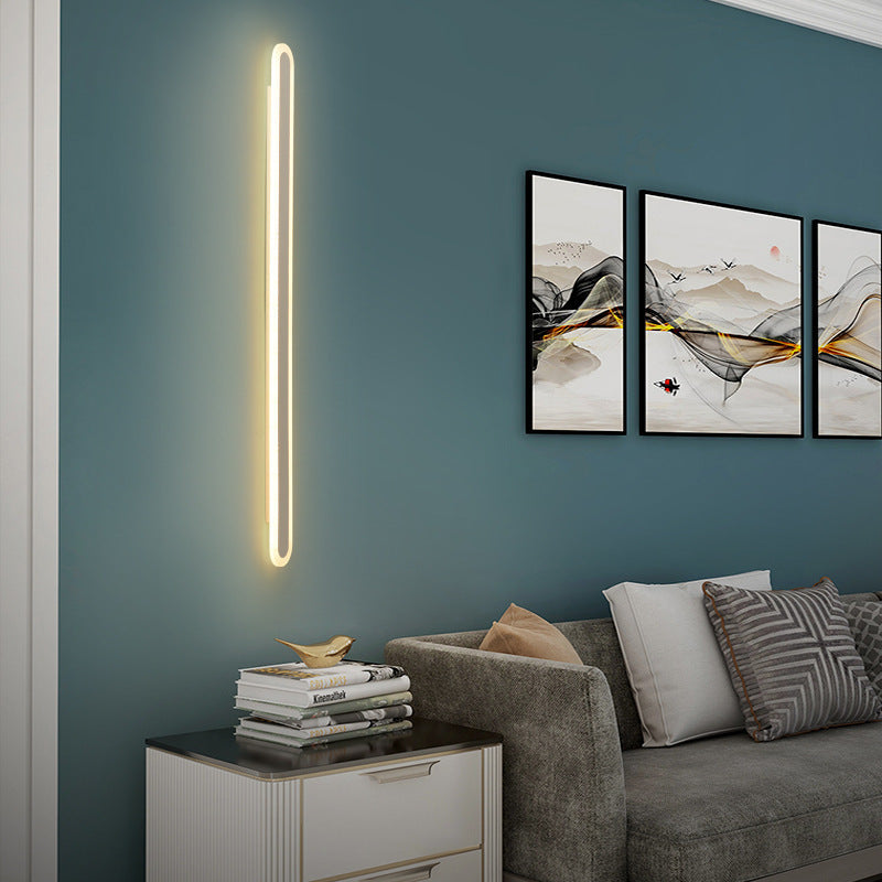 Lampada da parete LED in ferro e acrilico a linea lunga rettangolare minimalista moderna per soggiorno