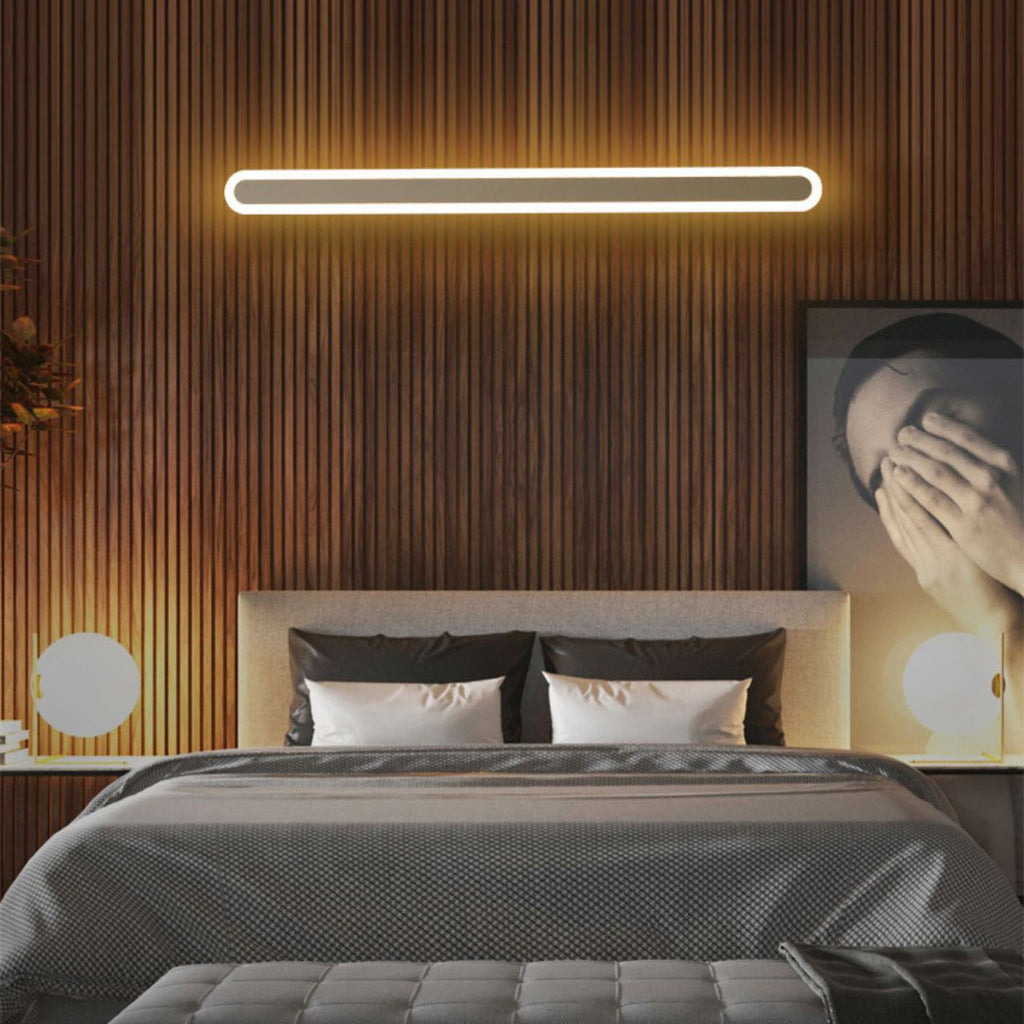 Lampada da parete LED in ferro e acrilico a linea lunga rettangolare minimalista moderna per soggiorno
