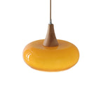 Lampadario Contemporaneo Nordico in Legno di Cachi con Vetro, 1 Luce per Sala da Pranzo