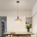 Lampadario Contemporaneo Nordico in Legno di Cachi con Vetro, 1 Luce per Sala da Pranzo