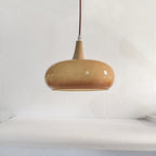 Lampadario Contemporaneo Nordico in Legno di Cachi con Vetro, 1 Luce per Sala da Pranzo