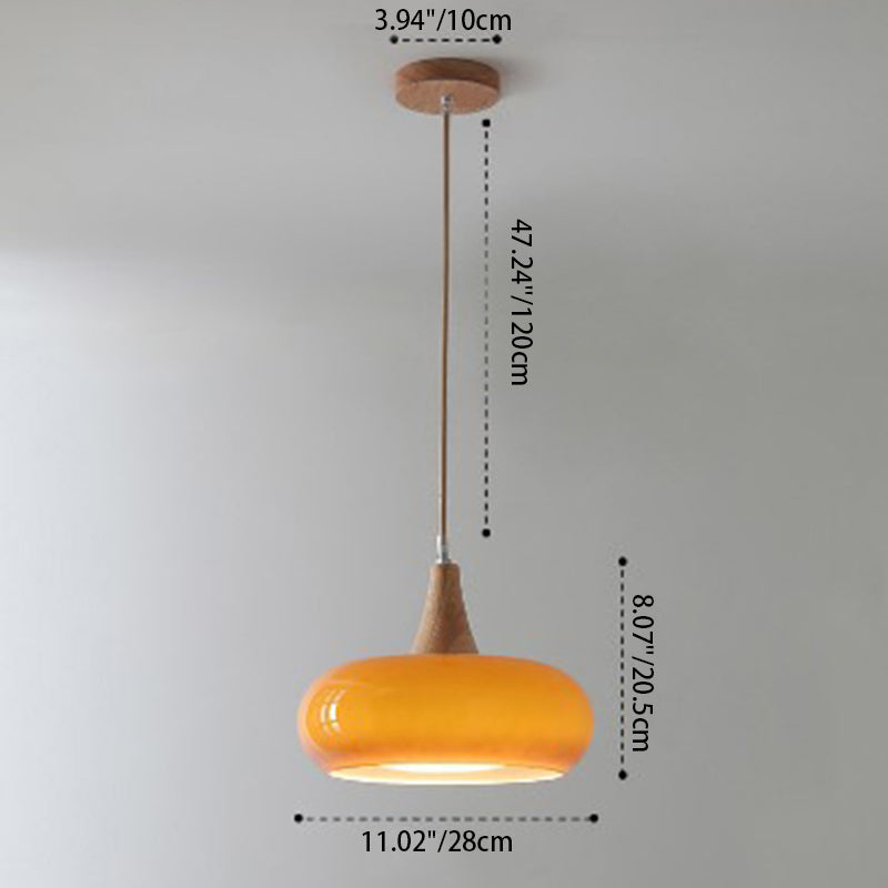 Lampadario Contemporaneo Nordico in Legno di Cachi con Vetro, 1 Luce per Sala da Pranzo