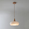 Lampadario Contemporaneo Nordico in Legno di Cachi con Vetro, 1 Luce per Sala da Pranzo